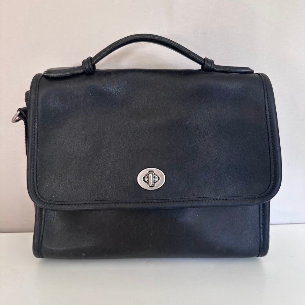 Coach Vintage Court Leather Top Handle Turnlock Bag Black Silver 9870 - NO STRAP